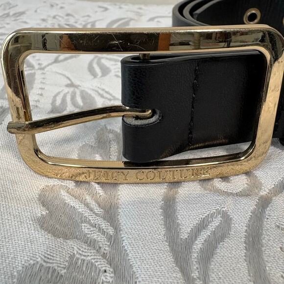 JUICY COUTURE Faux LE Belt Blk Sz M Retro Y2K Dark Fairy Core Witchy Biker Edgy - Picture 2 of 5